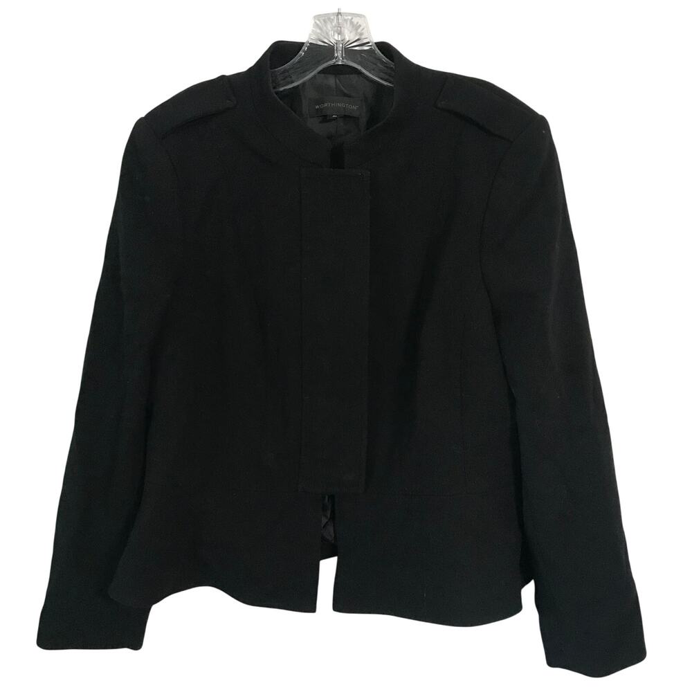 Worthington Jacket Size XL Womens Black Military Peplum Peter Pan Collar Lined